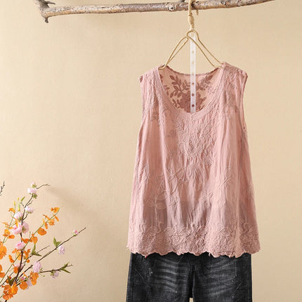 Ele Embroidered Loose Women's Tank Top Trendy Design Summer New Sle Cotton Comfortable Fit Overhead Casual Wear