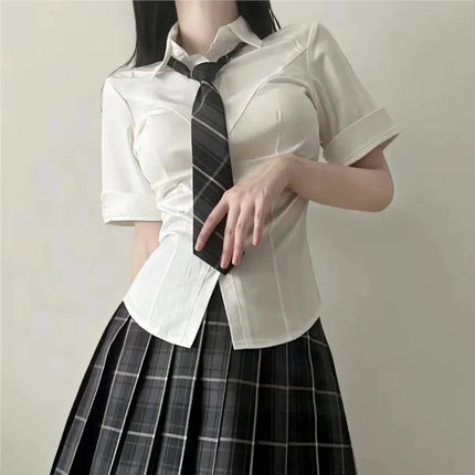 Summer Pure White Shirt JK Uniform Waist-Fitted Slims Smooths Your Silhouette Women's Japanese Preppy Styles Short Sleeves White