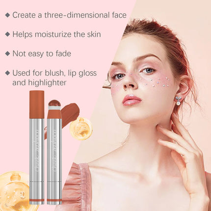 Liquid Blush Stick with Sponge Tip Waterproof Long-Lasting Brightening Moisturizing Lips Cheeks Natural Korean Cosmetic Makeup
