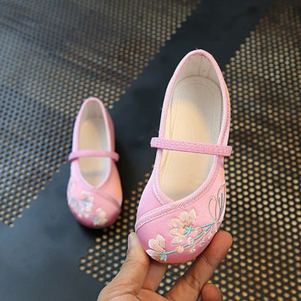 Children Fashion Girls Embroidered Shoes Chinese Ethnic Style Princess Dance Shoes Kids Causal Ancient Hanfu Shoes Handmade Flat