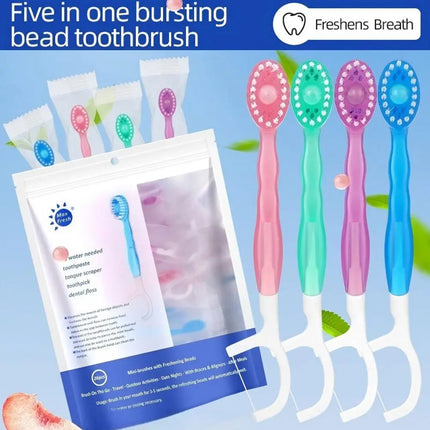 Disposable Toothbrush Exploded Beads Adults Cleaning Toothbrush Portable Travel Tooth Brush With Dental Floss Tongue Scraper