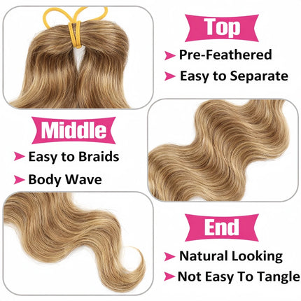 Body Wave Curly Feather Crochet Hair Bulk Human Hair With String Unprocessed #27 Honey Blonde Highlight Crochet Hair Extensions