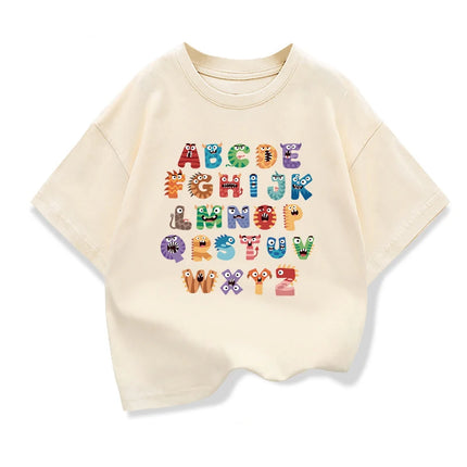 Original Design Creative 26 English Letters Print Tee Tops Boys Girls Short Sleeve T-shirt Summer Kids Clothing
