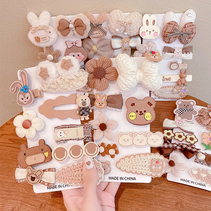 Milk Coffee Kids Hairpins Set Cute Bear Rabbit Bow Princess Girl Hair Clips Korean Headwear for Girl Kids Hair Accessory