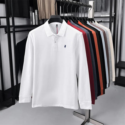 100% pure cotton luxury men's long-sleeve polo shirt designer brand Paul pony embroidery soft comfort spring autumn casual T-shirt