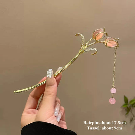 2023 New Vintage Chinese Women's Hair Stick Metal Glaze Flowers Hair Chopsticks Ladies Pearl Jewelry Hair Sticks Accessories