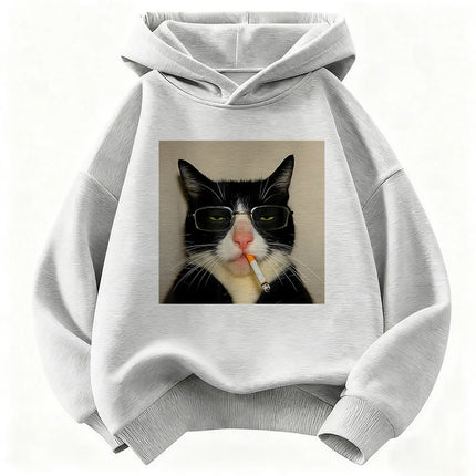 Autumn Spring Fashion Retro Vintage Smoking Cat Children's Sweatshirt Cute Harajuku Hoody for Boys Girls Casual Hoodies
