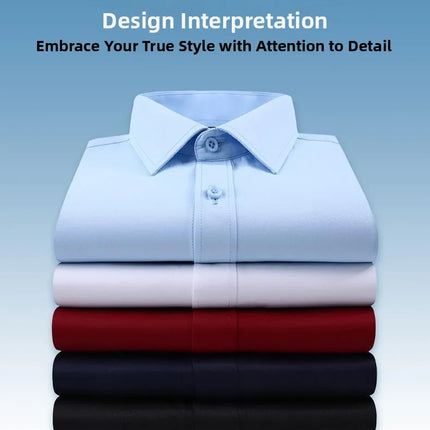 Men's Slim Fit Long Sleeve White Shirt Wedding Groomsmen Business Formal Korean Style Polyester Fiber Non-Iron Treatment