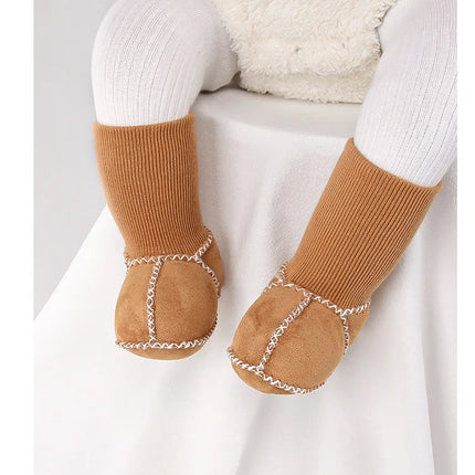 Baby Suede Leather Thick Shoes Infants Winter Plush Warm Booties Fur Girls Booties Unisex Sheepskin Kids Boy Floor First Walkers
