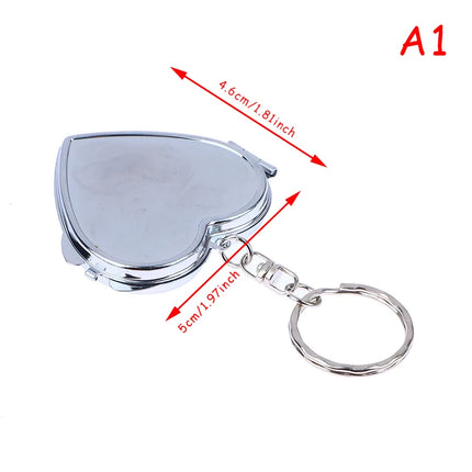 Round Heart Oval Square Shape Double Sided Cosmetic Mirror Metal Folding Keychain Makeup Mini Mirror
