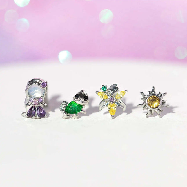 New ins Cute Cartoon Princess Earrings Set For Women Girl Fashion Vintage Colorful Zircon Stud Earring Wholesale Jewelry Gift