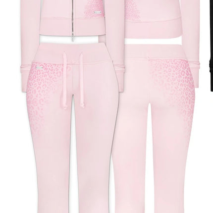 Streetwear Y2k Pink Leopard Print Sports Suit Women Gothic Punk Graffiti Slim Zipper Hoodie Fashion Sexy High Waisted Sweatpants