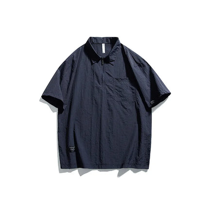 Retro Outdoor Men's Short-Sleeved T-Shirt with Half-Zip: Sun-Protective, Loose-Fitting, Quick-Drying and Breathable