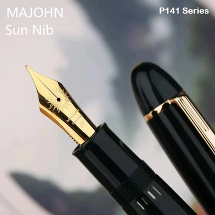 MAJOHN P140 Transparent Fountain Pen Sun Nib Metal Copper Piston Light Resin Body PK X159 9019 Stationery School Supplies
