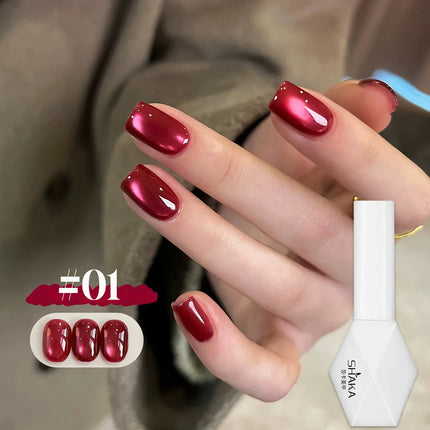 WS 10ML Red Wine Cat Magnetic Gel Nail Polish Glitter Semi Permanant Soak Off UV LED Gel Varnish For Manicure DIY Nail Supplies