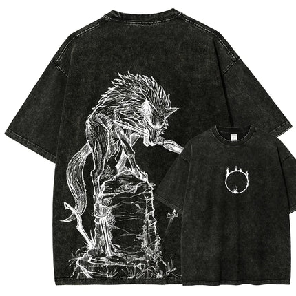 Classic Action Role-playing Game Dark Souls Peripherals Print T-shirt Street Harajuku Men Women Retro Washed Cotton Oversize Top