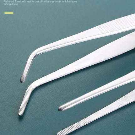 Stainless Multifuctional Steel Elbow Tweezers Aquarium Clip Long Tongs Medical Tweezers Forceps Pet Feeding Tools Non-slip