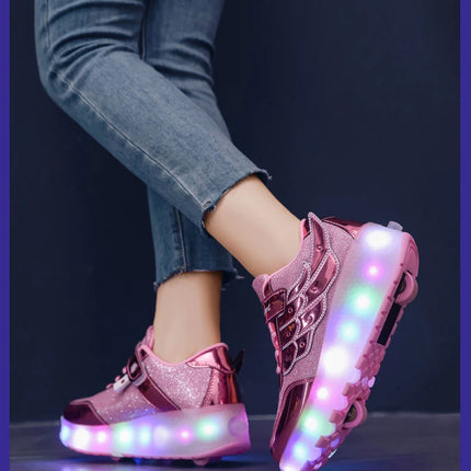 Sneakers Roller Shoes Outdoor Deformation Parkour Skates Dual-Use Children Girls Boys Adult Men Women Unisex Roller Skates
