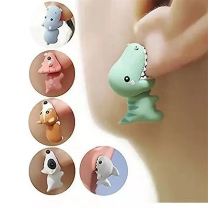 Cartoon Animal Biting Stud Earrings Women Cute Shark Dinosaur Open Mouth Resin Piercing Earring Ear Studs Girls Funny Jewelry