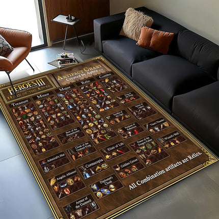 3D HOMM3 Heroes of Might and Magic Map Treasure Chest Retro Game Carpet Rug for Living Room Bedroom Home Sofa, Non-slip Floor Mat