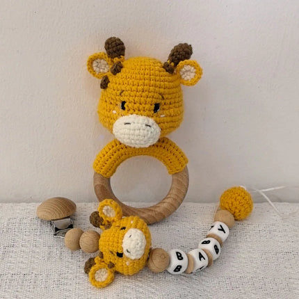 Baby Rattle Crochet Bear Teether Rattle With Bells Pacifier Chain Newborn Montessori Educational Toy Wooden Rings Baby Toys
