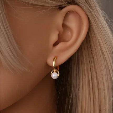 925 Sterling Silver Gold Pearl Hoop Earrings Pave Large Circular Shape Earring Gift for Women Jewelry Anniversary Wedding