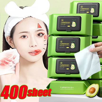 10/400 Sheets Avocado Plant Extract Makeup Remover Wipes Gentle Cleansing Spunlace Non-woven Fabric Daily Makeup Removal Wipes