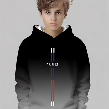 Kids Hoodie Gradient Paris 3D Print Graphic Fashion Child Sweatshirt Kids Clothing Round Neck Hoodies for Boy Street Casual Tops
