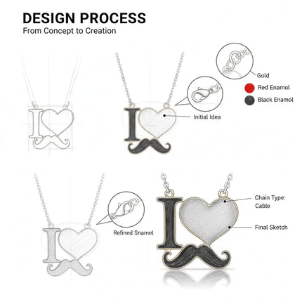 2026 New Fashion Jewelry Silver Gold Color Enamel I Love Mustache Heart Necklaces For Women Girl Best Friends Necklace Gift