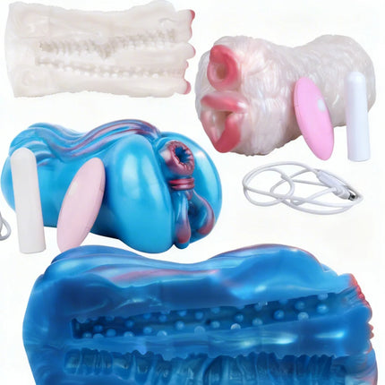 ELKKOST White Pocket Pussy  Stroker Wireless Control Vibrating Monster Male Masturbator for Men Realistic Dual-hole Vagina Anal