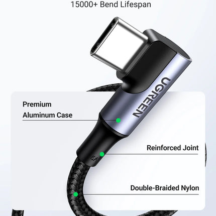 UGREEN 90 Degree PD100W USB C to USB C Charging Cable for iPhone 17 Samsung MacBook iPad Quick Charger 4.0 PD Fast Charging Cord