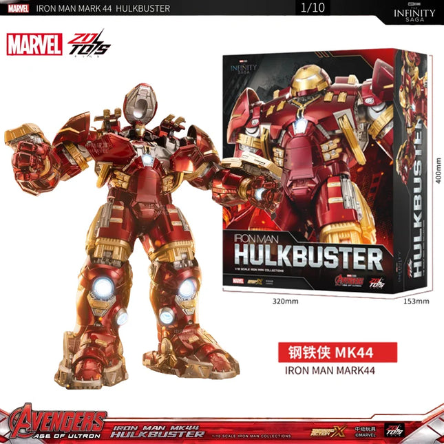 ZD Toys Avengers Iron Man MK44 Hulkbuster Action Figure LED 1/10 36cm Tony Stark Anniversary Memorial Model Collections Gift