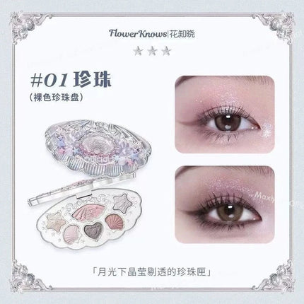 Flower Know Shell Pearl Collection Eyeshadow Palette Eye Glitter Make Up Palette Long Lasting 6 Color Eye Shadow Cosmetics