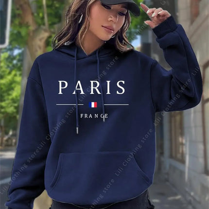 PARIS Graphic Letter Hoodies Women's Hooded Sweatshirt Pullover Top Aesthetic Y2K Street Sport Clothing Woman Hoodie PINK BLACK