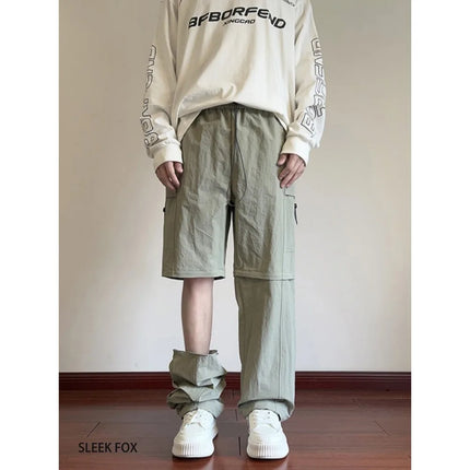 Korean Fashion Trend: Detachable Functional Work Pants with Two-Wear Style, Retro Cool Sports Casual Men's Summer Versatile Outf