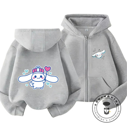 Fashion Casual 2026 Cinnamoroll Zipper Hooded Sweatshirt 3-14Y Boys Girls Autumn Winter Cute Kawaii Cartoon Street Hot Outdoor