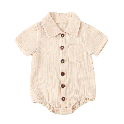 Citgeett Summer Infant Baby Girls Boys Shirts Bodysuit Solid Color Turn-Down Collar Short Sleeve Jumpsuits Casual Clothes