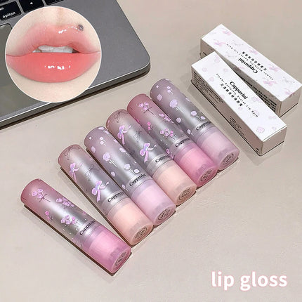 - Cappuvini Flowery Dish Language Lip Gloss Mirror Lip Glaze Beep Lip Water Light Lasting Makeup Not Easy To Dip Cup Makeup -