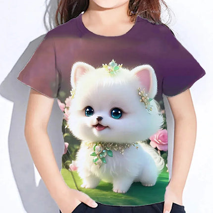 Children's Clothes 3d Print Kawaii Cat Pattern T Shirts Short Sleeve Tops 2024 Kids Clothing Girls Boys Clothes 2 To 8 Years