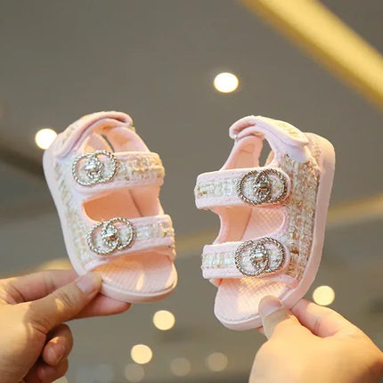 2025 Korean Style Sweet Style Sandals Summer Solid Color Girls Baby Sandals Open Toe Small PU Slipper Shoes Size 21-35