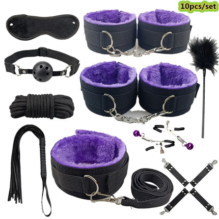 Sex Toys for Woman BDSM Sex Bondage Set Erotic Adults Toys Handcuffs Ankle Cuffs Collar Sex Toy Kit Adults Games Sex Products