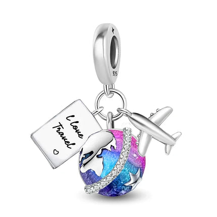 925 Sterling Silver Alpaca Rainbow Global Travel Series Plan Charms Bracelet Bangle Making Gift Of High Quality Fine Jewelry