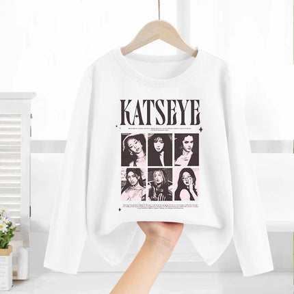 Katseye Child Long-Sleeved T-shirt Sweet Fashion Girl Shirts Spring Leisure Cotton Kid Tee Trendy Cool Clothes Top Birthday Gift
