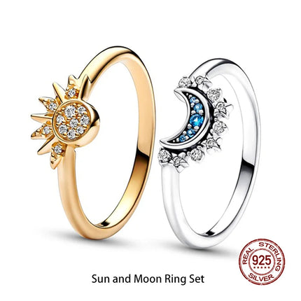 New 925 Silver Sun and Moon Love Princess Zircon Oxide Enamel Heart Love Ring Fashion Fine Jewelry For Women Gift Hypoallergenic