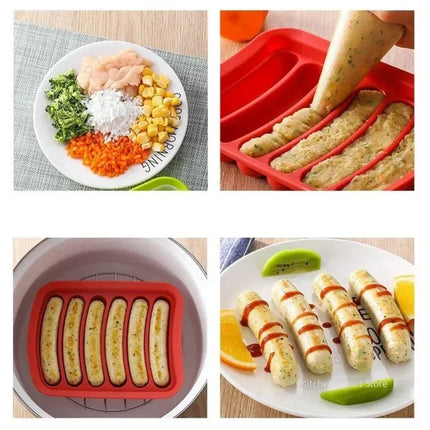 Sausage Maker Mould 6 Grids Silicone DIY Ham Hot Dog Making Moulds With Lid Kitchen Household Sausages Cake Baking Tools Molds