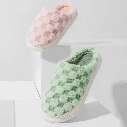 Fashion Couple Winter Toe Wrap Warm Plaid Plush Slippers Men Women Thick Soft Sole Slides Indoor Floor Flat Home Non-slip Shoes