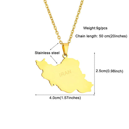 1Pcs New Stainless Steel Iran Map Hollow Heart Pendant Necklace Men's and Women's Versatile Sweater Chain Accessories Pendant
