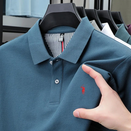 100% pure cotton men's breathable short-sleeve T-shirt, high-end luxury brand embroidered loose casual summer business polo shirt