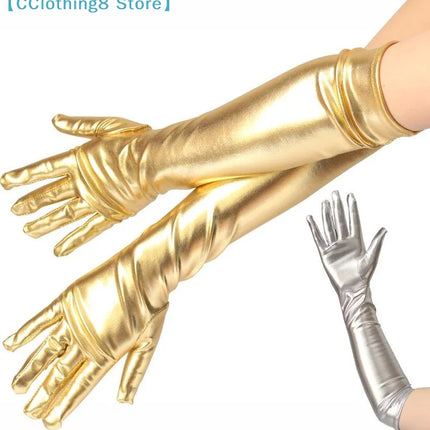 Adult Long Patent Leather Cosplay Gothic Style Nightclub Performance Gloves Halloween Costume Accessories Sexy Tight 【AliS8】