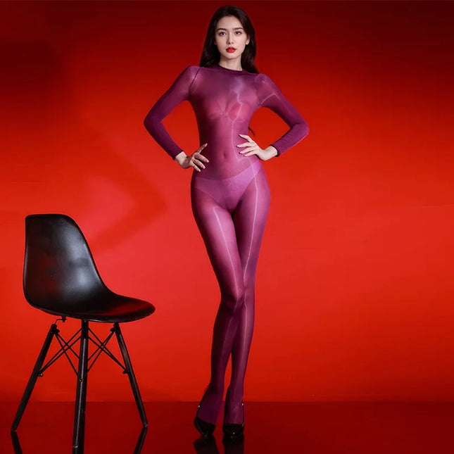 5D Body Stockings Women Oil Shiny Smooth Bodysuits Ultra Sheer Jumpsuits Seamless Tihgts Lady Glossy Pantyhose Erotic Lingerie